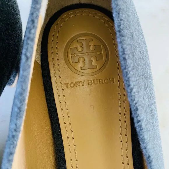 TORY BURCH Solid Gray Fabric Loafer Flats Large Logo - US 6.5