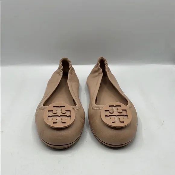 Tory Burch Sz 10 Minnie Travel Ballet Dusty Pastel Powder  Rose Leather Flats
