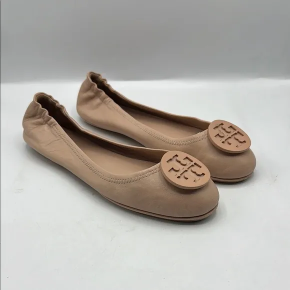 Tory Burch Sz 10 Minnie Travel Ballet Dusty Pastel Powder  Rose Leather Flats