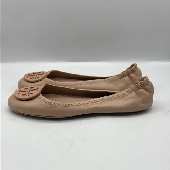Tory Burch Sz 10 Minnie Travel Ballet Dusty Pastel Powder  Rose Leather Flats