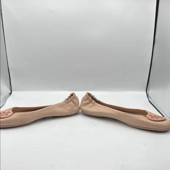 Tory Burch Sz 10 Minnie Travel Ballet Dusty Pastel Powder  Rose Leather Flats