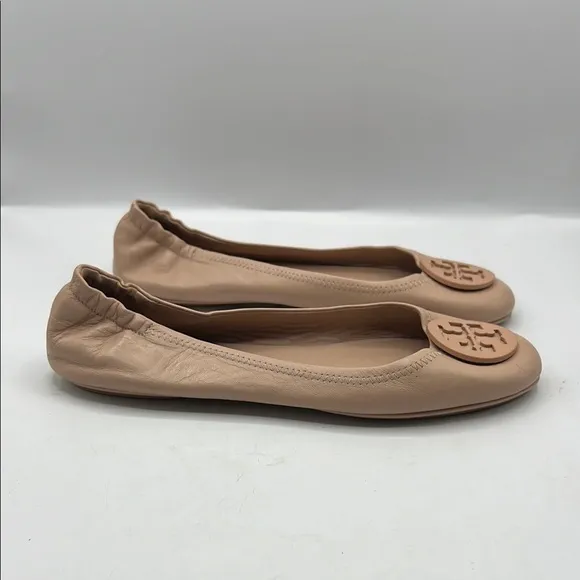 Tory Burch Sz 10 Minnie Travel Ballet Dusty Pastel Powder  Rose Leather Flats
