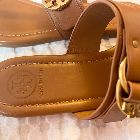 Tory Burch Tan Sandals with Gold Buckle