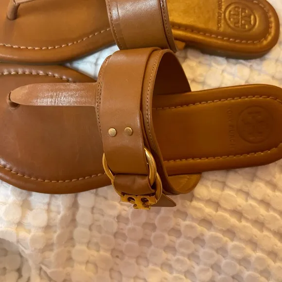Tory Burch Tan Sandals with Gold Buckle
