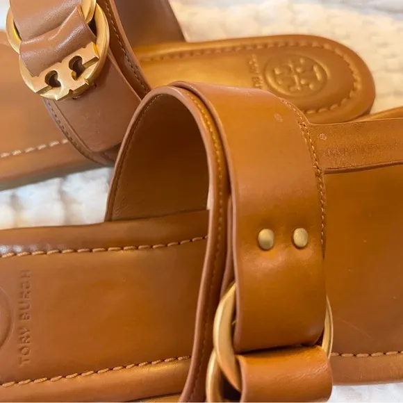 Tory Burch Tan Sandals with Gold Buckle