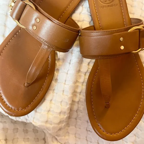 Tory Burch Tan Sandals with Gold Buckle