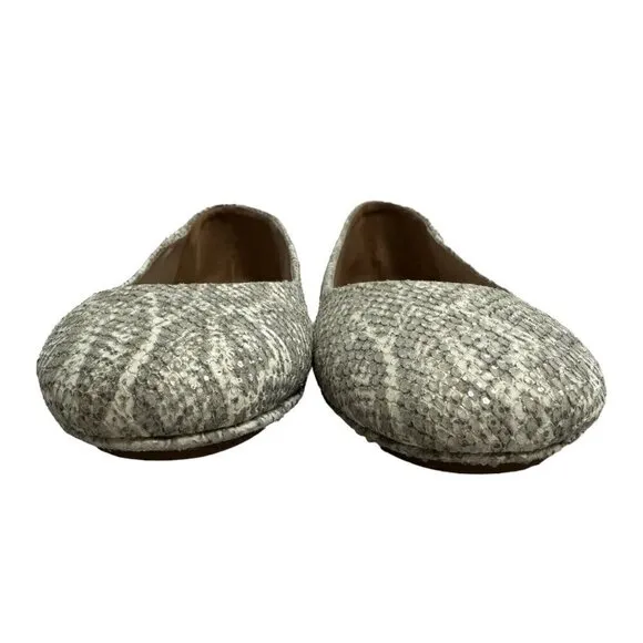 TORY BURCH Travel T Snake Embossed Sparkling Leather Ballet Flats Roccia 9M