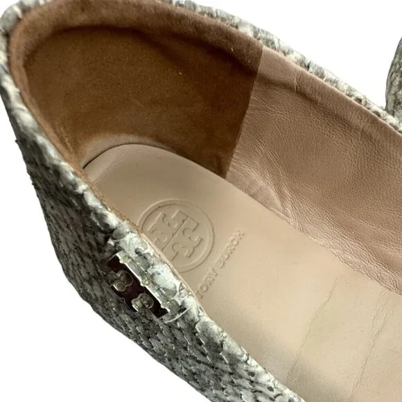 TORY BURCH Travel T Snake Embossed Sparkling Leather Ballet Flats Roccia 9M
