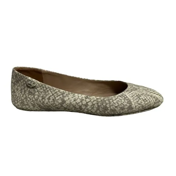 TORY BURCH Travel T Snake Embossed Sparkling Leather Ballet Flats Roccia 9M