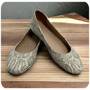 TORY BURCH Travel T Snake Embossed Sparkling Leather Ballet Flats Roccia 9M