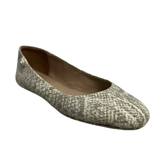 TORY BURCH Travel T Snake Embossed Sparkling Leather Ballet Flats Roccia 9M