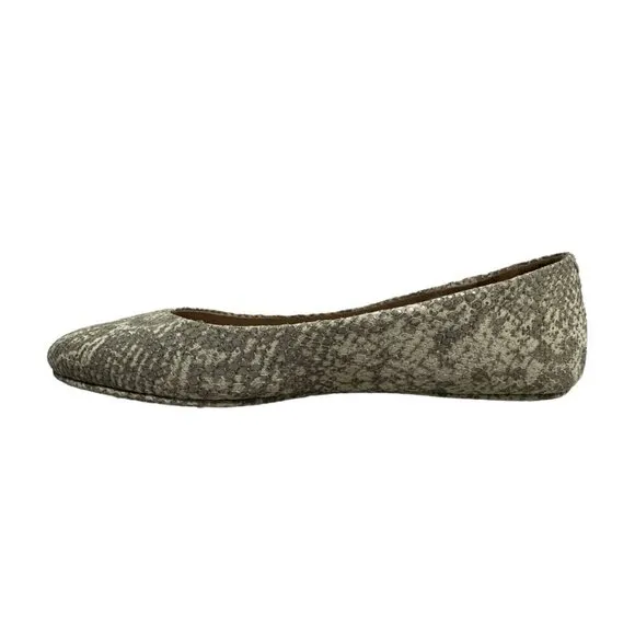 TORY BURCH Travel T Snake Embossed Sparkling Leather Ballet Flats Roccia 9M