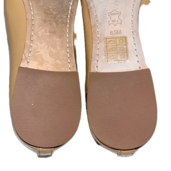 TORY BURCH ‘Trudy’ Gold Logo-Bow, Beige Patent, Ballet Flat, Sz 8.5M