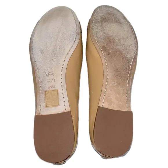 TORY BURCH ‘Trudy’ Gold Logo-Bow, Beige Patent, Ballet Flat, Sz 8.5M
