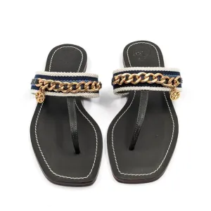 Tory Burch Women Mini Benton Chain Band Webbing Thong Sandals size 6.5