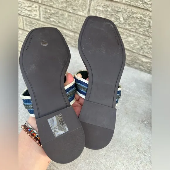Tory Burch Women Mini Benton Chain Band Webbing Thong Sandals size 6.5