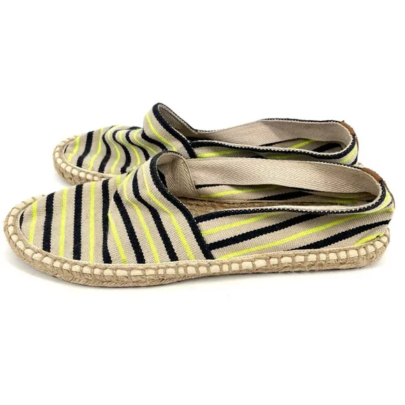 Tory Burch Women’s 10 Navy Neon Green Striped Espadrilles