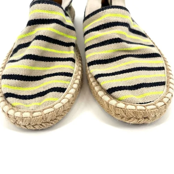 Tory Burch Women’s 10 Navy Neon Green Striped Espadrilles