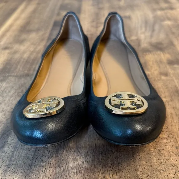 Tory Burch Women’s Benton Travel Ballet Flats Nappa Genuine Leather Black Sz 7.5