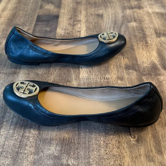 Tory Burch Women’s Benton Travel Ballet Flats Nappa Genuine Leather Black Sz 7.5