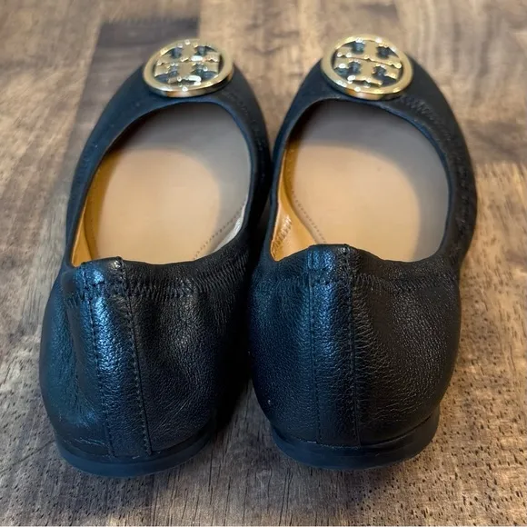 Tory Burch Women’s Benton Travel Ballet Flats Nappa Genuine Leather Black Sz 7.5