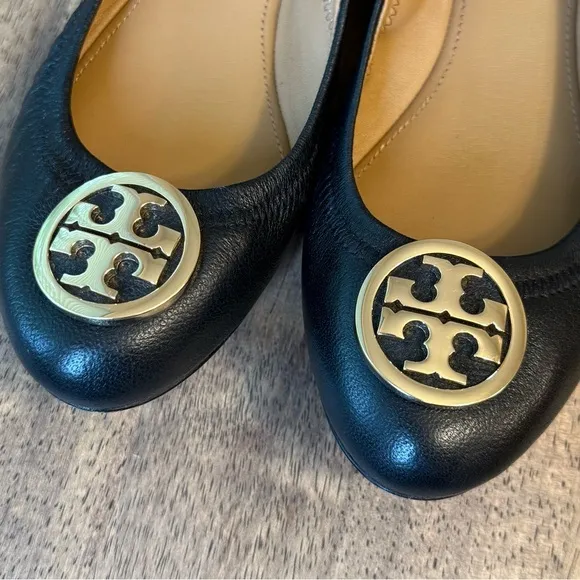 Tory Burch Women’s Benton Travel Ballet Flats Nappa Genuine Leather Black Sz 7.5
