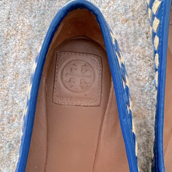 Tory Burch Women’s Blue &amp; Beige Woven Gingham Ballet Flats Size 9.5