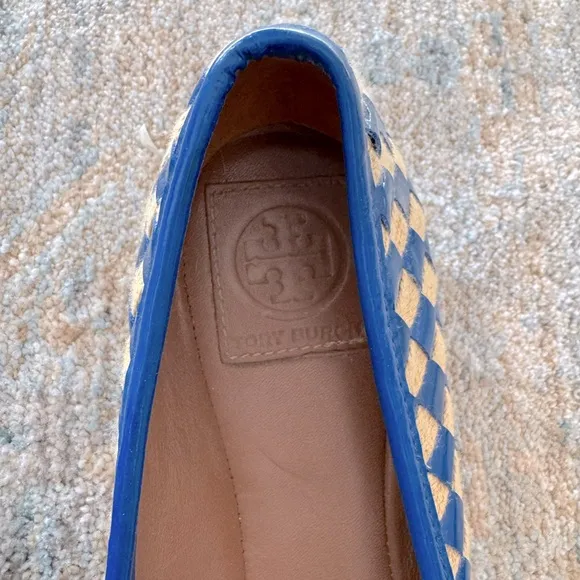 Tory Burch Women’s Blue &amp; Beige Woven Gingham Ballet Flats Size 9.5