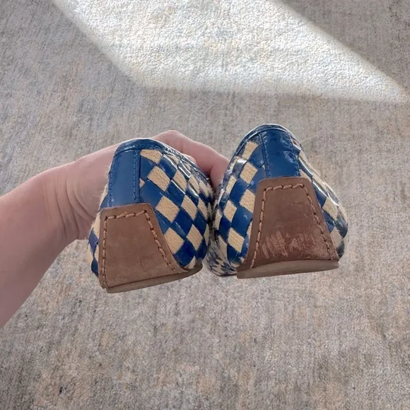 Tory Burch Women’s Blue &amp; Beige Woven Gingham Ballet Flats Size 9.5