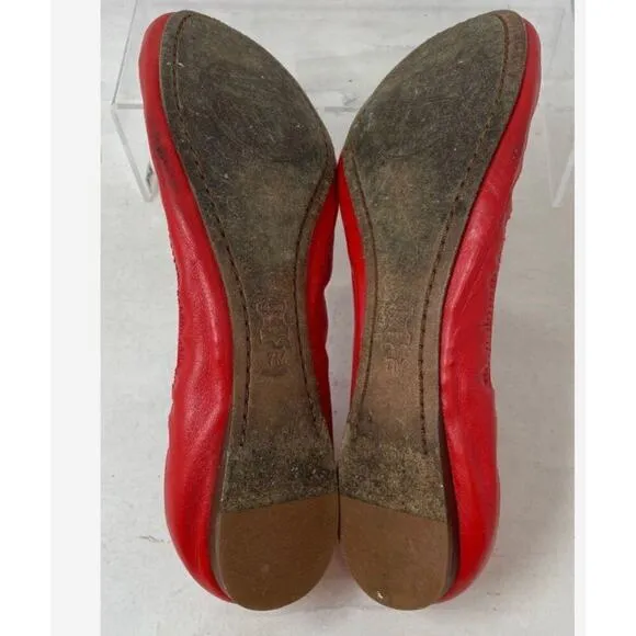 Tory Burch Work Closed Toe Size 7 Caroline Red Logo Leather Slip-On Ballet Flats