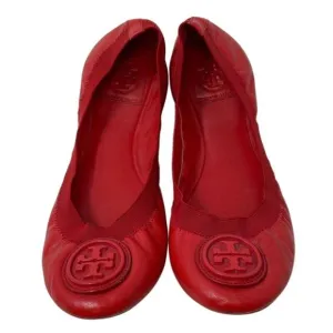 Tory Burch Work Closed Toe Size 7 Caroline Red Logo Leather Slip-On Ballet Flats