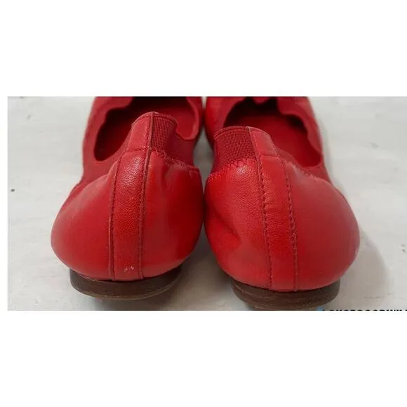 Tory Burch Work Closed Toe Size 7 Caroline Red Logo Leather Slip-On Ballet Flats