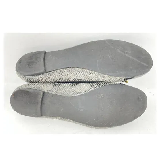 Tory Burch Work Size 9.5 Verbena Gray Black Snake Print Patent Leather Flats