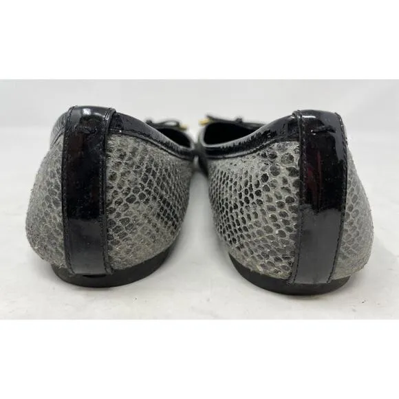 Tory Burch Work Size 9.5 Verbena Gray Black Snake Print Patent Leather Flats