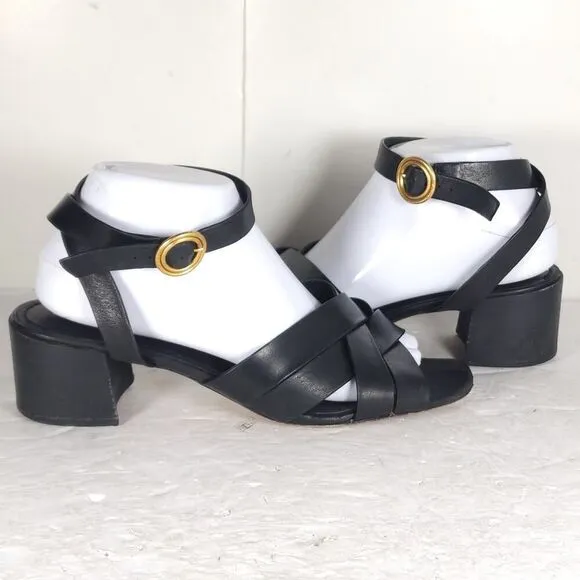 Tory Burch Women's City Heel US 9M Black Leather Crisscross Ankle Strap Sandals