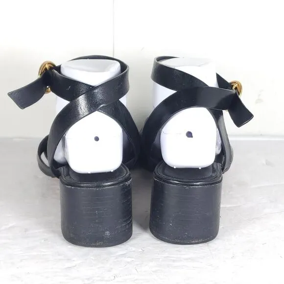 Tory Burch Women's City Heel US 9M Black Leather Crisscross Ankle Strap Sandals