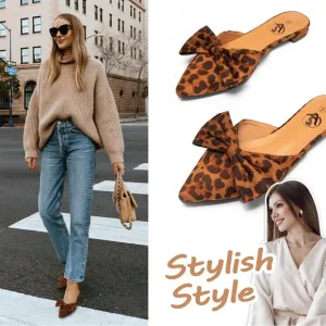 Trary Women's Backless Loafers Mule Shoes Leopard Print, Pointed Toe Flats Sz 8