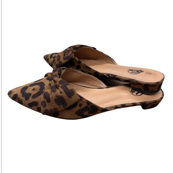 Trary Women's Backless Loafers Mule Shoes Leopard Print, Pointed Toe Flats Sz 8
