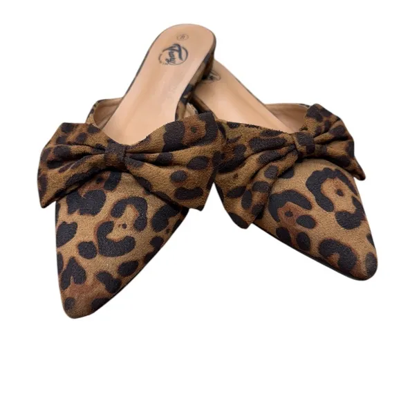 Trary Women's Backless Loafers Mule Shoes Leopard Print, Pointed Toe Flats Sz 8
