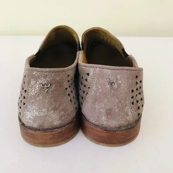 Trask Ali Perforated Metallic Loafer Flats Gray Silver Women's Size 7.5