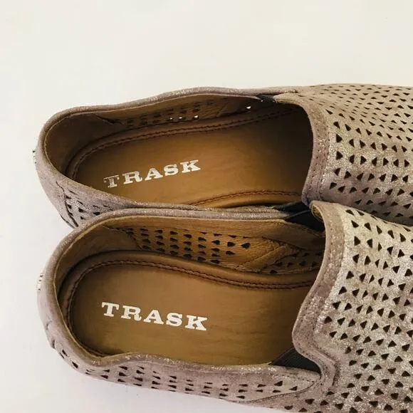 Trask Ali Perforated Metallic Loafer Flats Gray Silver Women's Size 7.5