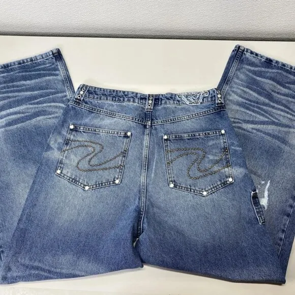 Trendt Vision Men's Jeans Blue Size M Baggy Whisker Wash Denim NWT