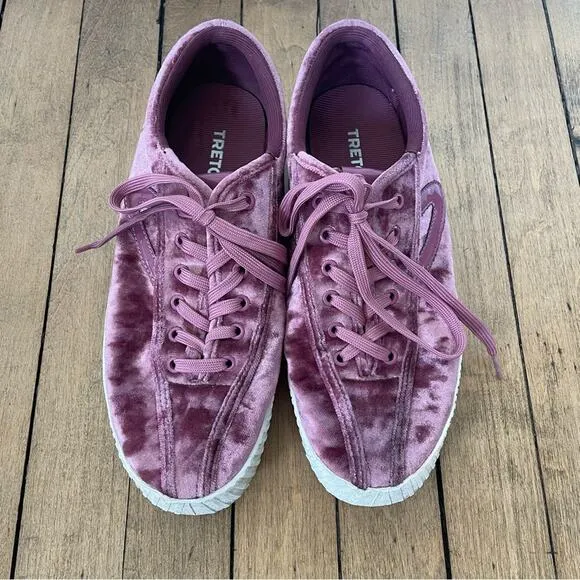 Tretorn Nylite 4 Bold Mauve Pink Crushed Velvet Platform Sneakers 8