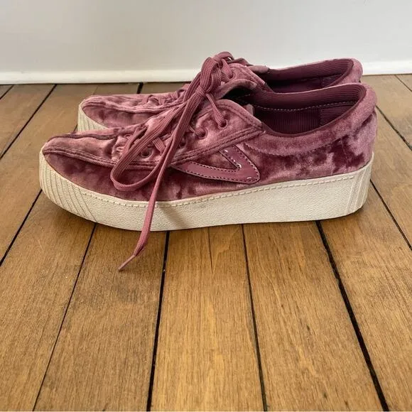 Tretorn Nylite 4 Bold Mauve Pink Crushed Velvet Platform Sneakers 8