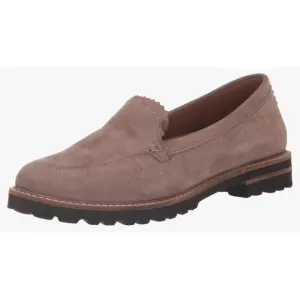 Trotters Fayth Taupe Stone Suede Loafers Scalloped Trim &amp; Rubber Soles Size 10