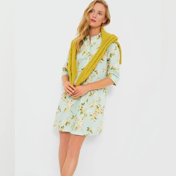 Tuckernuck Aqua Watercolor Royal Shirt Dress size xs nwt easter wedding garden