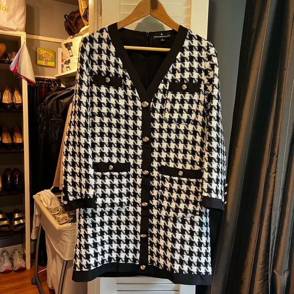 Tuckernuck Pomander Place Coco Black White Gold HoundstoothTweed Dress