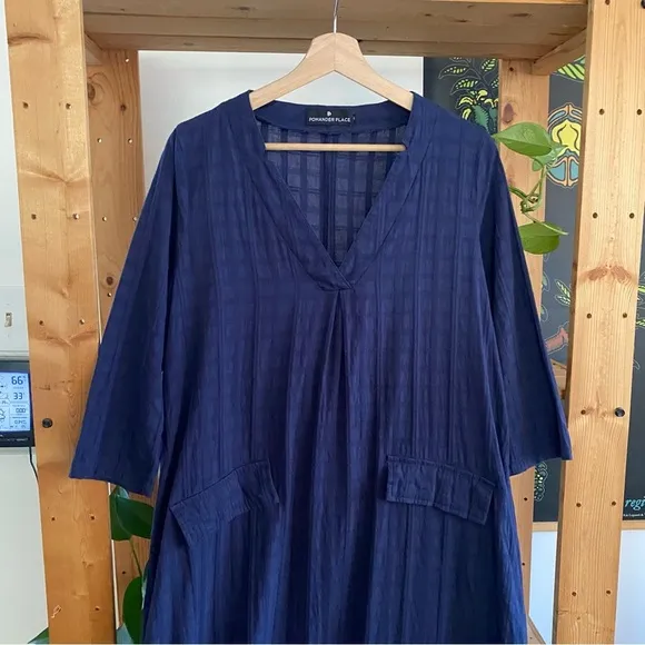 Tuckernuck Pomander Place Navy Blue Carolina Caftan Midi Dress