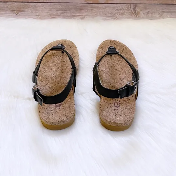 UGG Aleigh Black Leather Thong Strap Sandals
