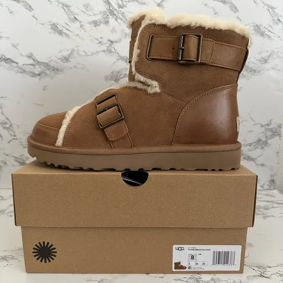 UGG Australia Dune Mini Buckle Boots Chestnut Brown Fleece Lined Women’s Sizes